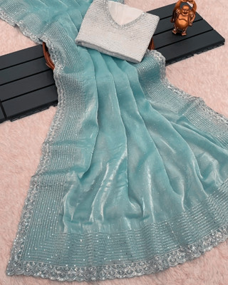 Moon Queen Embroidered Bollywood Jimmy choo Saree(Light Blue)