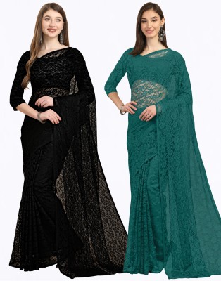 Sarvada Embellished, Embroidered, Floral Print Bollywood Net, Brasso Saree(Pack of 2, Black, Green)