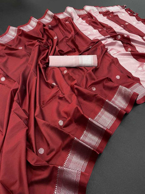 S S CREATION Woven Paithani Pure Silk Saree(Red)