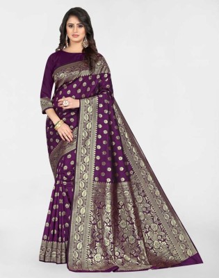 SIRIL Self Design, Woven, Embellished Kanjivaram Silk Blend, Jacquard Saree(Purple, Gold)