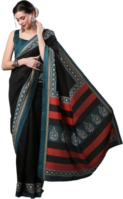 Akhilam Embroidered Maheshwari Art Silk Saree(Black)