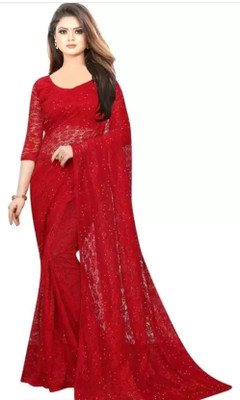 Nilkanthvarni Creation Self Design Bollywood Net Saree(Red)