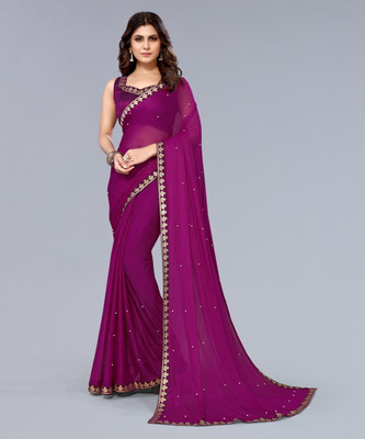 YASHIKA Dyed Bollywood Lycra Blend Saree(Purple)