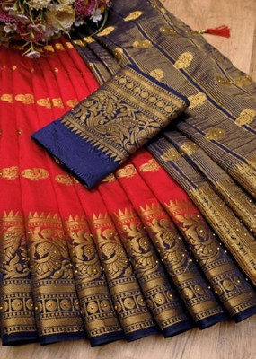 Banaras silk palace Woven, Dyed Banarasi Silk Blend Saree(Red)
