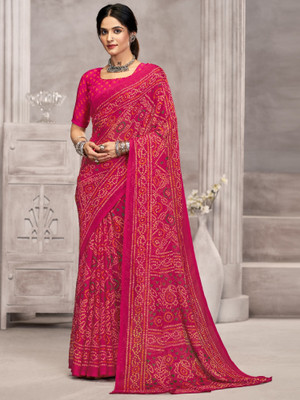 Tasrika Floral Print, Geometric Print, Digital Print, Printed Bollywood Chiffon Saree(Pink)