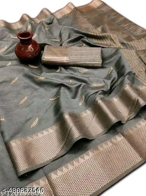 GOGAJI COLLECTION Printed Assam Silk Cotton Silk Saree(Grey)