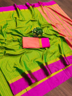 ASHTA Printed Maheshwari Art Silk, Pure Silk Saree(Light Green)