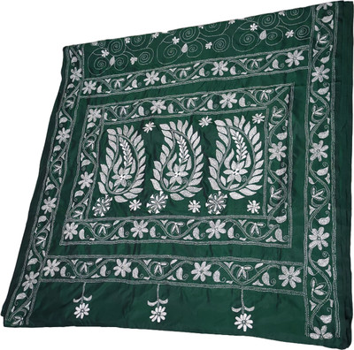 Drapify Embroidered, Self Design Kantha Raw Silk Saree(Dark Green)