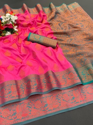 Laxmitax Self Design Kanjivaram Cotton Silk, Art Silk Saree(Pink)