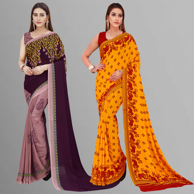 Anand Sarees Floral Print Daily Wear Georgette Saree(Pack of 2, Purple, Brown, Multicolor)