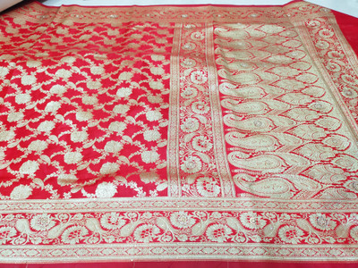 shree ambaji saree Woven Banarasi Satin Saree(Red)