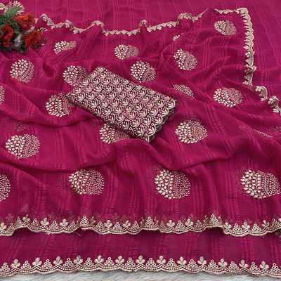 K 5 FASHION Self Design, Embroidered Bollywood Georgette Saree(Pink)