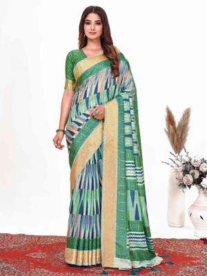 ANOUK Printed Chinnalapattu Silk Blend Saree(Green)