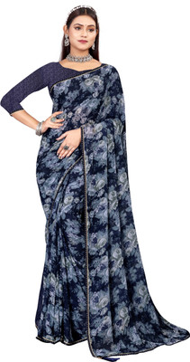 Ridham Sarees Geometric Print Bollywood Georgette Saree(Dark Blue)