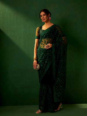 manvaa Embroidered Bollywood Net Saree(Green)