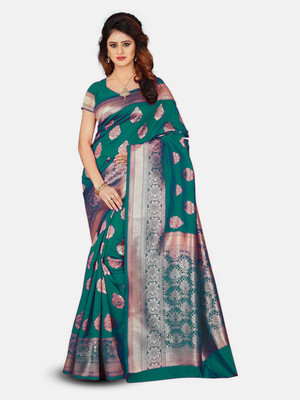 Flybird Fashion Woven Banarasi Jacquard Saree(Green)