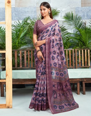 Samah Floral Print, Geometric Print, Embellished Daily Wear Cotton Blend Saree(Pink, Multicolor)