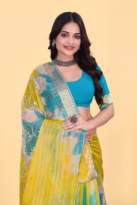Aarunika MT Solid/Plain Bollywood Organza Saree(Light Blue)