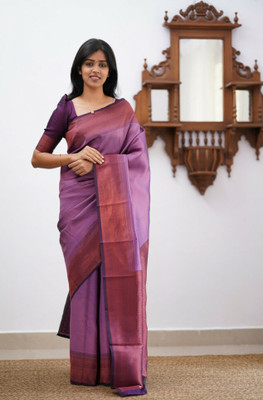 VRINDITA FASHION Self Design, Woven Kanjivaram Art Silk Saree(Purple)