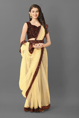 SROLY Embroidered Bollywood Net Saree(Cream)