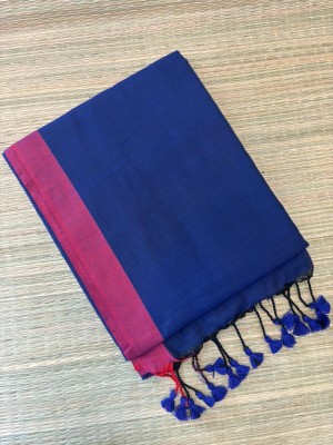 SMRITI HANDLLOM Solid/Plain Bollywood Handloom Pure Cotton Saree(Blue, Pink)