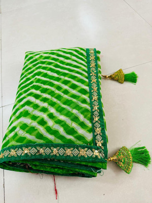 S.R.TEXTILES Printed Bandhani Georgette Saree(Gold)
