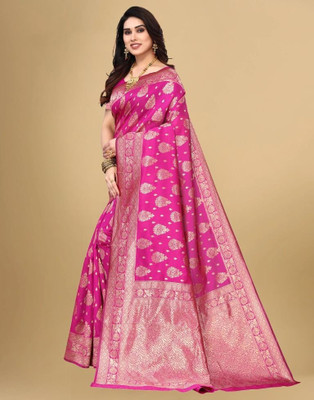 YESHA CREATION Woven Kanjivaram Pure Silk Saree(Pink)