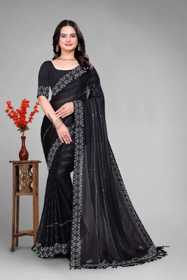 VEERAIVA Embellished Bollywood Chiffon Saree(Black)