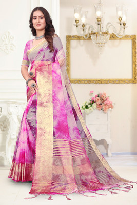Aarunika BS Tie-Dye Bollywood Organza Saree(Pink)