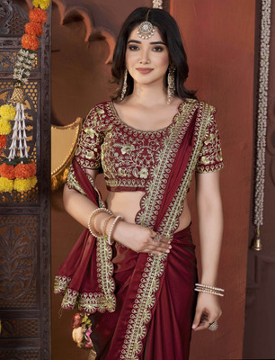 Vivan Fab Silk Blend Embroidered Blouse Material