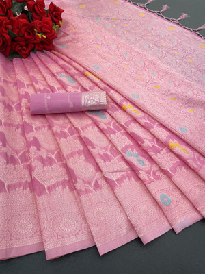 Bhavya Laxmi Textiles Woven Banarasi Cotton Linen Saree(Pink)