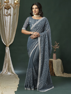 Tasrika Embellished Bollywood Georgette Saree(Grey)