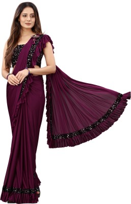 Greeva fashion Self Design Bollywood Silk Blend Saree(Purple)