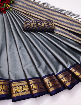 Juhi Collection Embellished Dharmavaram Cotton Silk Saree(Grey)