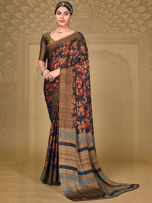 ANOUK Printed Bollywood Chiffon Saree(Dark Blue)