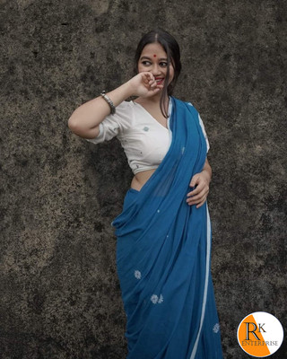 RM CREATION Printed Handloom Handloom Cotton Blend Saree(Blue)
