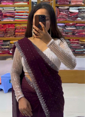 PMD Fashion Solid/Plain, Self Design Bollywood Georgette Saree(Purple)