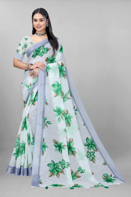 KALPNA CREATION Digital Print Bollywood Cotton Linen Saree(Multicolor)