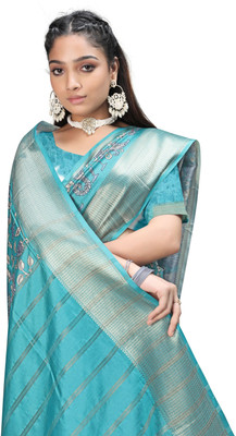Rashmiwala Printed Floral Crepe Saree(Grey, Blue)