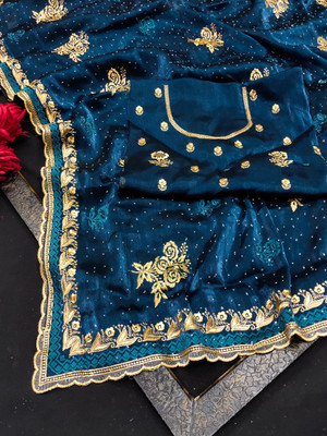 ZOYAL ENTERPRISE Embellished Bollywood Jimmy choo Saree(Dark Green)