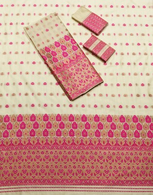 kamdar Woven Mekhela Chador Jute Silk Saree(Magenta)