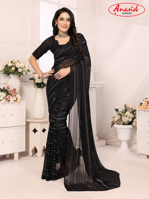 Anand Sarees Solid/Plain Bollywood Satin Saree(Black)