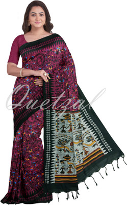 Quetzal Printed, Solid/Plain, Self Design Sambalpuri Pure Cotton Saree(Pink)