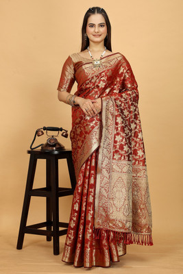 SAADHYA CREATION Printed Bollywood Organza Saree(Orange)
