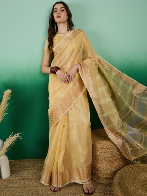 Suha Woven Banarasi Organza Saree(Yellow)