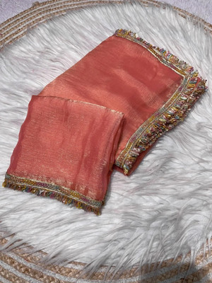 HouseOfCommon Solid/Plain Bollywood Chiffon, Pure Silk Saree(Orange)