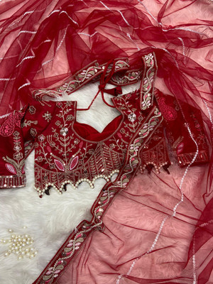 GEDIYA ENTERPRISE Embroidered Bollywood Net Saree(Red)