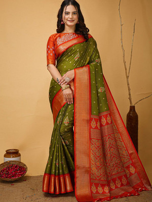 Anouk Rustic Printed Chinnalapattu Silk Blend Saree(Multicolor)