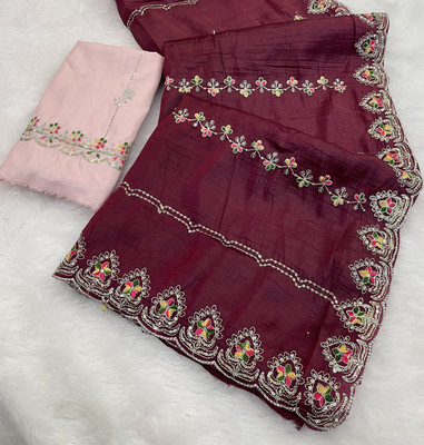 Ethina Fashion Embroidered Bollywood Chiffon Saree(Magenta)