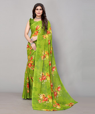 YASHIKA Printed Daily Wear Georgette Saree(Light Green)